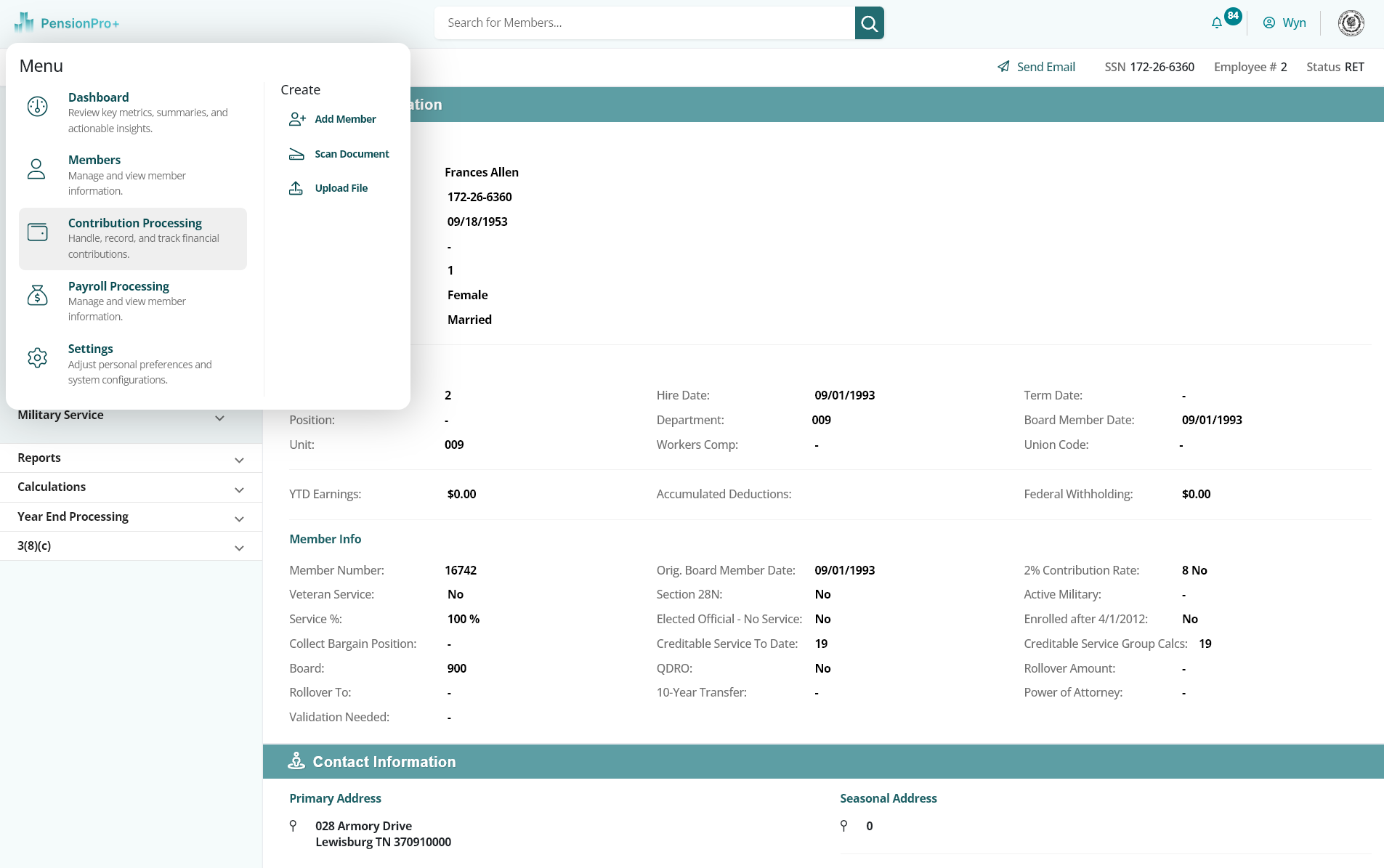 PensionPro+ Profile and Menu